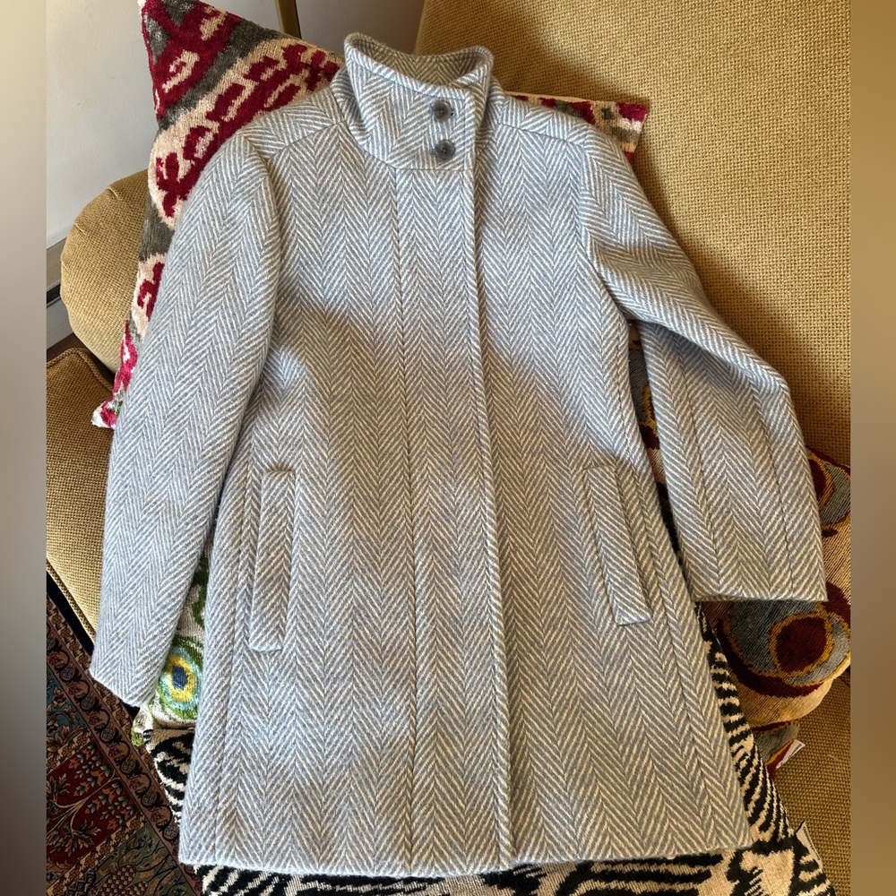J. Crew Elegant Baby Blue Herringbone Women's Coat XS 00P NWT